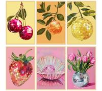 KMFASVX Paint by Numbers for Adults 6PCS - Disco Fruit & Flower Canvas Painting Kit, 20x30cm DIY Acrylic Wall Art, Retro Disco Ball Home Decor, Stress Relief Craft for Beginners, Creative Gift
