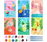 KMFASVX Paint by Numbers for Adults 6PCS - Modern Cocktail Wall Art Kit, 20x30cm DIY Acrylic Canvas Painting, Bar Drink Decor, Relaxing Craft for Beginners, Creative Housewarming Gift - F