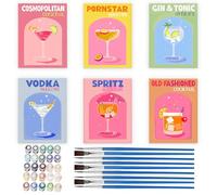 KMFASVX Paint by Numbers Kit for Adults, 6 PCS Paint by Numbers Canvas, Cocktail Theme DIY Acrylic Painting, Easy and Colorful Oil Painting for Beginners, for Home Wall Decoration, 20x30cm - A
