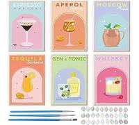 KMFASVX Paint by Numbers Kit for Adults, 6 PCS Paint by Numbers Canvas, Cocktail Theme DIY Acrylic Painting, Easy and Colorful Oil Painting for Beginners, for Home Wall Decoration, 9''X6''(Unframed)