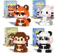 KMFASVX Panda Animal Building Block, 4 PCS Cute Animal Building Blocks Set DIY Micro 3D Building Toy Particle Puzzle Building Toys Gifts for Boys Girls Age 8 9 10 11 12 13 14+ Teens Adults