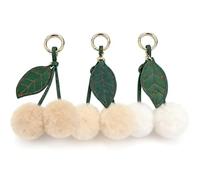 KMFASVX Pom Pom Keychain Cute Cherry Keychain Fluffy Accessories Cherry Bag Charms Purse Charms Car Bag Charm Handbags Pendant 3PCS Brown Series