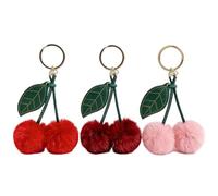 KMFASVX Pom Pom Keychain Cute Cherry Keychain Fluffy Accessories Cherry Bag Charms Purse Charms Car Bag Charm Handbags Pendant 3PCS Red Series
