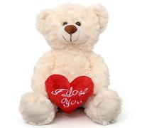 KMFASVX Teddy Bear with I Love You Heart, 30cm / 11.8" - Cute Soft White Plush Toy for Her and Him, Birthday Gift for Girlfriend Boyfriend, Anniversary, Valentine's Day