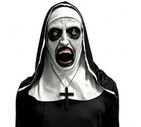 KMFASVX The Nun Mask Full Cross Necklace Head Scary Halloween Mask Costume for Unisex Adults Men Women