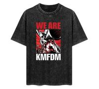 KMFDM We are KMFDM Industrial Front 242 Die Krupps Mdfmk Ebm Men and Women Vintage Washed Short Sleeve T-Shirt Streetwear Loose Casual Size XL Black