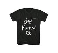KMFSDXS 100% Cotton Just Married Life Married Couple Newlywed Matching Engaged T-Shirt Black