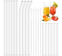 KMFYMPT 16 Pieces Glass Straws, Reusable Drinking Clear Straws 6 Short + 6 Long Straight Glass Straws, 4 Curved Glass Drinking Straws with 4 Cleaning Brushes for Smoothies, Milkshakes, Coffee, Juice