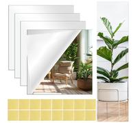 KMFYMPT 4 Pieces Stick on Mirror Tiles, 20x20 cm Self Adhesive Mirror Tiles, Acrylic Mirror, Mirror Stickers, Lightweight Non-Glass Square Shatterproof, Suitable for Decoration for Wall Decorations