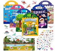 KMFYMPT 6 Pack Reusable Sticker Book, 3D Stickers, Sticker Books, Featuring 6 Themes Supermarkets, Dinosaurs, Space, Oceans, Animals, Vehicles, Fostering Holistic Development
