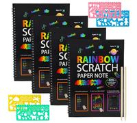 KMFYMPT Scratch Art, 32 Rainbow Scratch Paper, 8 Pattern Drawing Board, 4 Wooden Pen, Suitable as Scratch Art Party Bag Fillers, Ideal Arts and Crafts