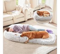 KMFYZYE 2 in 1 Foldable Large Human Dog Bed, Luxury Fur Dog Bed for People, Waterproof, Washable, Giant Dog Bed, Adjustable, Fits Pet Families, Orthopaedic