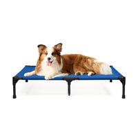 KMFYZYE Outdoor Dog Beds Large Sized Dogs, Cooling Elevated Dog Bed with Breathable Mesh & Non Slip Feet, Raised Pet Bed Off The Ground, Lifted Place Cot (L, Blue)