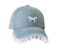 KMGDM 3D Pearls Bowknot Baseball Caps Sunproof Hat for Women in Fabric with Adjustable Strap and Lace Trim for Teens Daily Wear Bowknot Baseball Caps