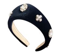 KMGDM Black Plush Headbands with White Pearls Decoration for Women's Vintage Holiday Fashion Hair Accessory for Daily Use