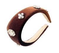 KMGDM Black Plush Headbands with White Pearls Decoration for Women's Vintage Holiday Fashion Hair Accessory for Daily Use