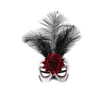 KMGDM Feathered Rose Flower for Masquerades Sugar Skull Eyemask for Halloween Parties and Performances