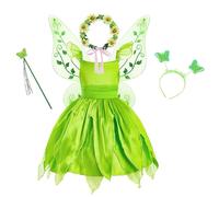 KMGDM Halloween Girls Fairy Costume Set with Dress, Fairy, Headbands and Jewelry for Kid Birthday Halloween Christmas