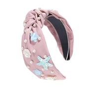 KMGDM Holiday Sea Beach Shell Faux Pearls Knot Hairband Wide Headbands Girls Hairpiece Fashion Hair Accessories for Women