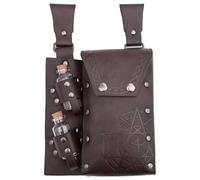 KMGDM Medieval Leather Belt Pouches with 2 Bottle Holder Wizard Waist Bag Medieval Leather Side Pack for Halloween Cosplay