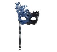 KMGDM Rhinestones Lace Masquerade with Stick Venetians Party Masque Halloween Costume Gras for Women Girls