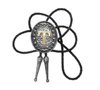 KMGDM Styles Leather Cord Bolotie with Metal Initial Letter Pendant Adjustable Necktie Shirt Collar Chain Necklace Western Bolotie