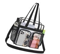 KMGDM Transparent Event Tote Bag with Two Front Zip Pockets, Clear Shoulder Carry with Adjustable Strap and Mesh Side Pockets for Concerts and Daily Entry Bag Visible Storage Tote Daily Essentials