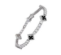 kmgfsd Cubic Zirconia Four Grass Charm Adjustable 7Inch 8Inch Copper Jewelry for Good Luck Symbol Four Flower Cubic Zirconia