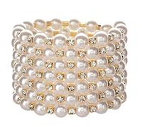 kmgfsd Korean Fashion Pearl for Rhinestone Multilayer Bangle Female Seven Rows Winding for Party Gifts Faux Pearl Bracelets for Women Wedding