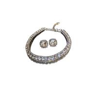 kmgfsd Modern Square Studs Earrings Coordinating Necklace Set Copper Base Allergy Safe Jewelry Evening Occasion Essential Cubic Zirconia Necklace Set Collarbone Chain with Diamonds