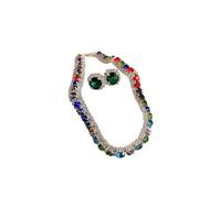 kmgfsd Modern Square Studs Earrings Coordinating Necklace Set Copper Base Allergy Safe Jewelry Evening Occasion Essential Cubic Zirconia Necklace Set Collarbone Chain with Diamonds