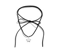 kmgfsd Rope Five-Pointed Star Pendant Choker Necklace for Women Elegant Weave Knotted Bowknot Adjustable Chain Jewelry Collarbone Adjustable Black Rope Clavicle