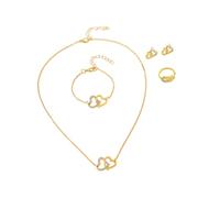 kmgfsd Thin Double Heart Stone Jewelry Set 4Pcs Mixture Necklace Bangle Earrings for Everyday Tender Couple Jewelry Offering Set