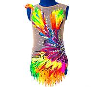 Kmgjc Rhythmic Gymnastics Leotards Artistic Gymnastics Leotards Women's Girls' Leotard Yellow Handmade Jeweled Diamond Look Sleeveless Competition Dance Rhythmic Gymnastics Artistic,Yellow,S