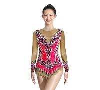 Kmgjc Rhythmic Gymnastics Leotards Women's Girls' Kids Leotard Breathable High Elasticity Professional Competition Long Sleeve Figure Skating Dress,Fuchsia,Child12
