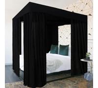 Kmhesvi Black Canopy Bed Curtains - 4 Corner Post Bed Curtains Queen Bed Canopy Curtains for Adults Girls Bedroom Decoration (Black, Queen)