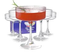 KMIGRUAN 11oz Large Vintage Coupe Glasses Set of 6,Ribbed Cocktail Glasses,Classic Espresso Martini Glasses,Margarita and Champagne Glasses for Bar,Wine,Dessert,Cocktail Glassware Gift Set