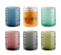 KMIGRUAN Colored Hobnail Drinking Glasses Set of 6,12oz Vintage Kitchen Glassware,Embossed Beaded Glass Cups,Water Tumbler for Cocktail,Juice and Various Mixed Drinks