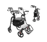 KMINA 2 in 1 Walker Wheelchair Combo, Foldable Aluminum Rollator with Footrests an Pressure Brakes, Convertible to a Transport Chair, Black