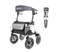 KMINA All Terrain Rollator Walker with Seat (Sturdy Frame), Large 10" Pneumatic Tires, Height Adjustable, Foldable with Basket
