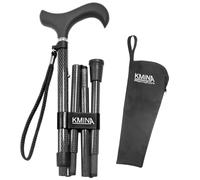 KMINA Folding Walking Stick for Men and Women, Carbon Fibre, Soft Grip | Black, Adjustable Height, Nylon Wrist Strap, Ultralight Cane, Packs into the Supplied Bag, Pro Model