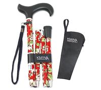 KMINA Folding Walking Sticks for Women and Men, Soft Grip, Adjustable Height, Lightweight, Aluminium, Red Floral - KMINA PRO