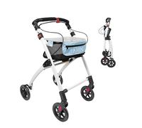 KMINA Narrow Indoor Rollator, Tray and Basket, Folding Walking Frame, Blue | Aluminium, Only 13.2 lb, 5 Height Settings, One Handed Brake, 360 Degree Swivel Wheels, Pro Model