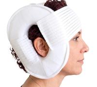 KMINA Piercing Pillow with Ear Hole for Side Sleepers, Adjustable Strap | Donut Shape, Works on the Right and the Left, Reduces Pressure on the Pinna, White, Down Filled, Made in Europe