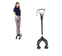 KMINA Quad Walking Stick with 4 Feet (Sturdy 3.3 lbs), Ergonomic, Wide Base Cane for Seniors, Improved Safety Stability - Made in Europe