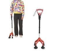 KMINA Quad Walking Stick with 4 Feet (Sturdy 3.3 lbs), Ergonomic, Wide Base Cane for Seniors, Improved Safety Stability - Made in Europe
