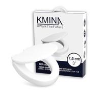 KMINA Raised Toilet Seat 7.5 cm (3") with Soft-Close Lid, Oval, White | Duroplast Riser for Standard Pans, Rear-fix Fitting, Hole Distance 13.5-17.5 cm (5.3-6.9"), Holds 249.1 lb, For Adults