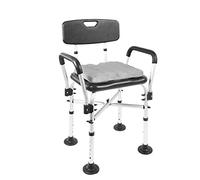 KMINA - Shower Chairs for Elderly (330 lbs) with Double Reinforced Crossbar, Cushion, Back, Heavy Duty Bath Seat, Black, Free Assembly - Made in Europe