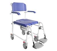 KMINA Shower Chair with Wheels (Version 2.0 Improved Brakes), Commode Toilet Chair, Bedside Commodes for Eldely, Blue - KMINA PRO
