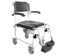 KMINA Shower Chair with Wheels (Version 2.0 Improved Brakes), Commode Toilet Chair, Bedside Commodes for Eldely, Black - KMINA PRO